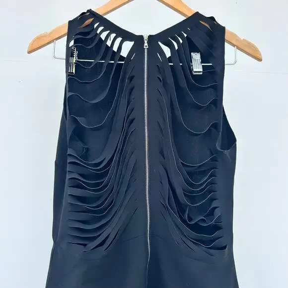 Sandro Paris Cut Out Black Mini Dress Edgy 8 Medium Short Going Out Chic - Picture 5 of 9